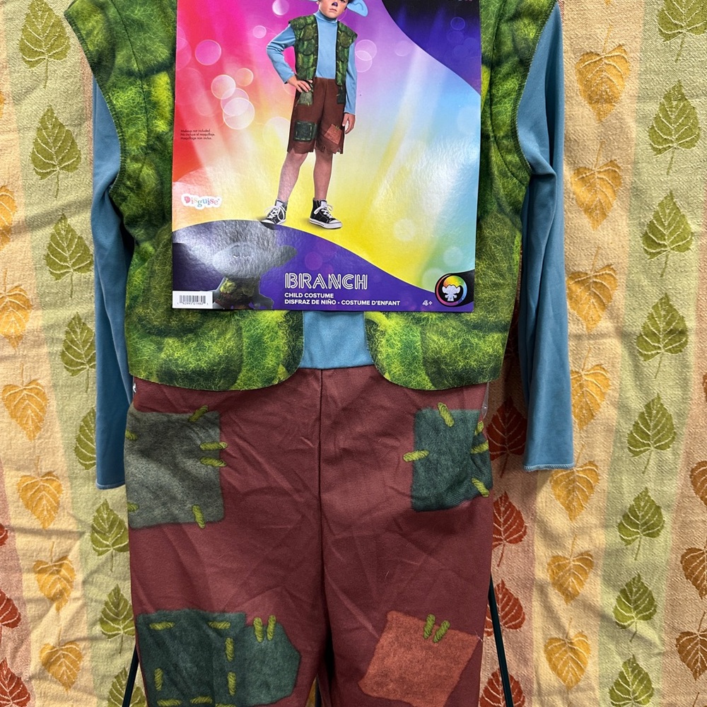Kids Trolls Branch Costume with Green Vest and Blue Shirt small 4-6